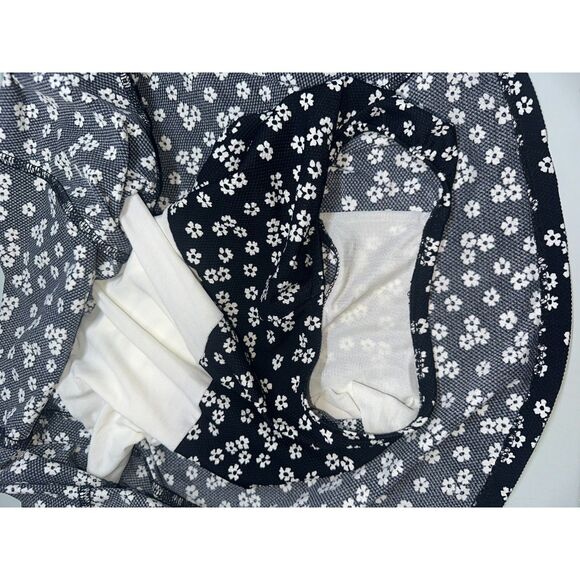 VTG Mainstream Black White Floral Skirted Swimsuit Pin Up Classic Nautical Sz 10 - Picture 12 of 13